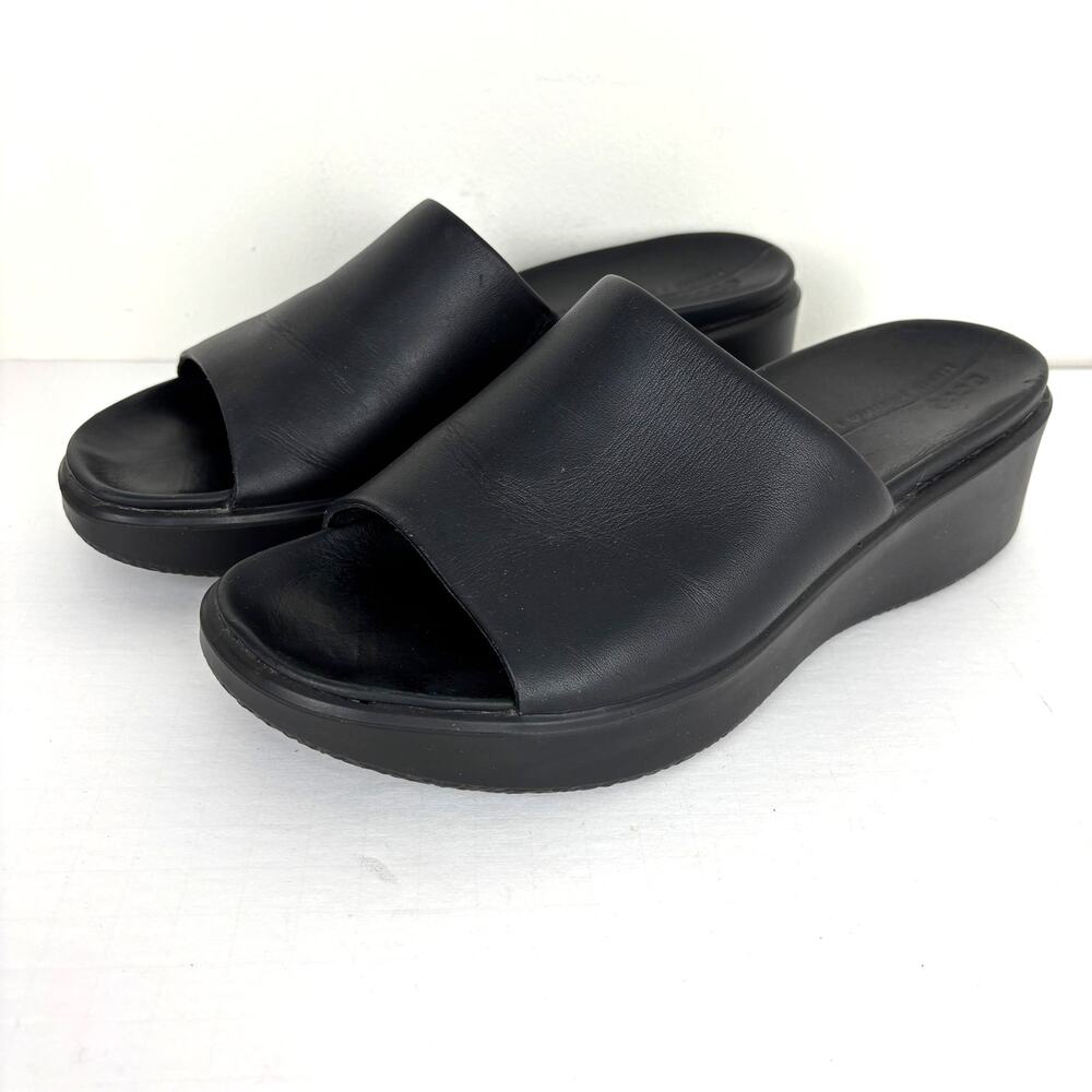Ecco Flowt Wedge Lx W EU 41/ US 10-10.5 Black Leather Platform Slides Sandals
